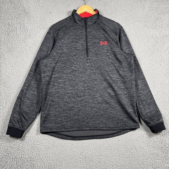 Under Armour Sweater Large Gray Heathered 1/4 Zip Fleece Lined Coldgear Loose - Picture 1 of 12